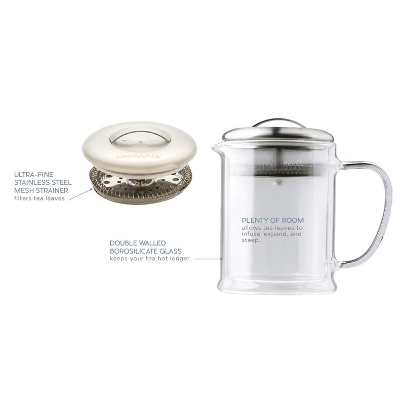 casaWare Double Wall Borosilicate Glass Tea pot with Strainer Lid - Image 3